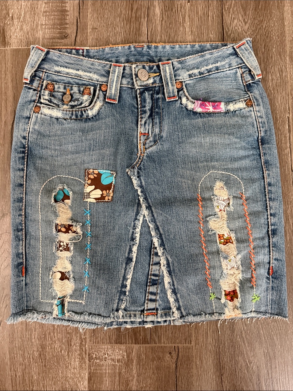 True Religion patchwork denim skirt